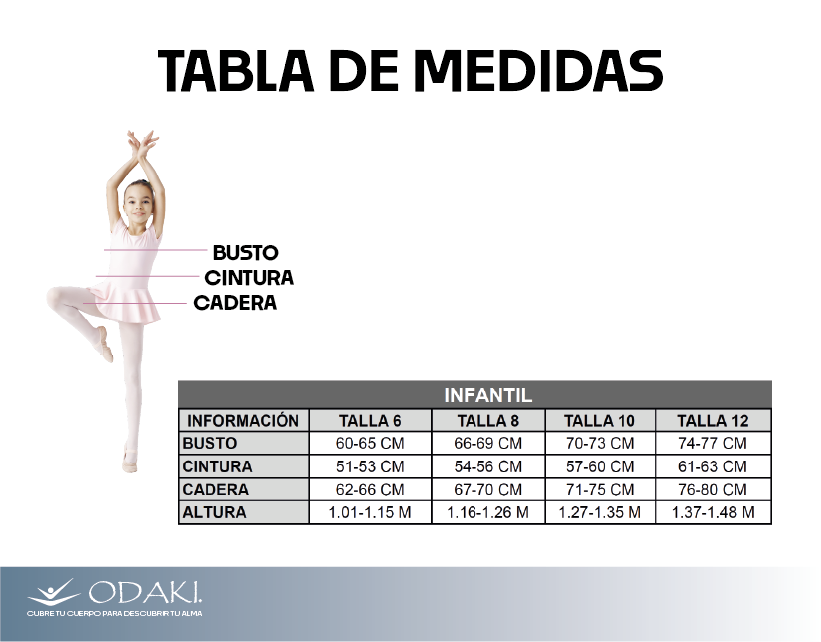 Tabla de medidas infantil, en centímetros